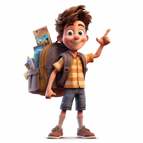 a cute boy standing with bagpack
