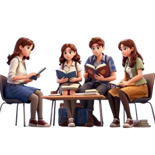 a group of students friends readin together